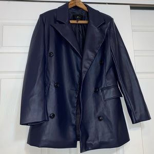 NEW Women’s 7 For All Man Kind Blue / shoulder pad/ faux leather blazer size S